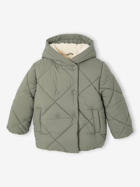 Doudoune fille à capuche doublée sherpa blush+marine+vert 16 - vertbaudet enfant 