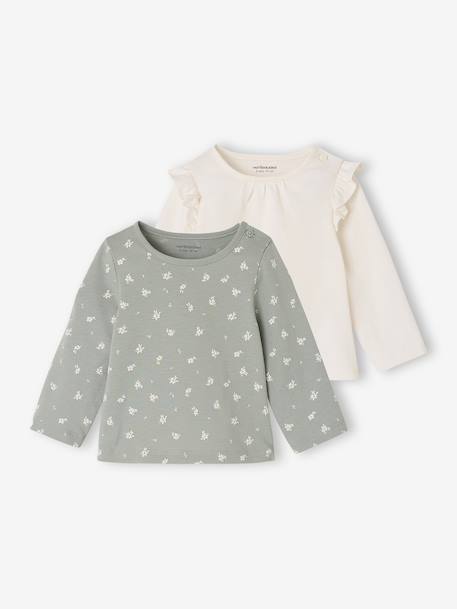 Lot de 2 T-shirts bébé Basics manches longues noisette+vert sauge 8 - vertbaudet enfant 