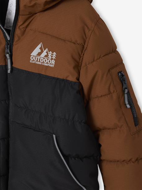 Doudoune garçon bicolore doublée polaire à capuche marron+vert sauge 5 - vertbaudet enfant 