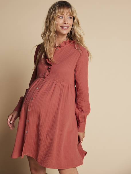 Robe de grossesse et allaitement en gaze de coton terracotta 2 - vertbaudet enfant 