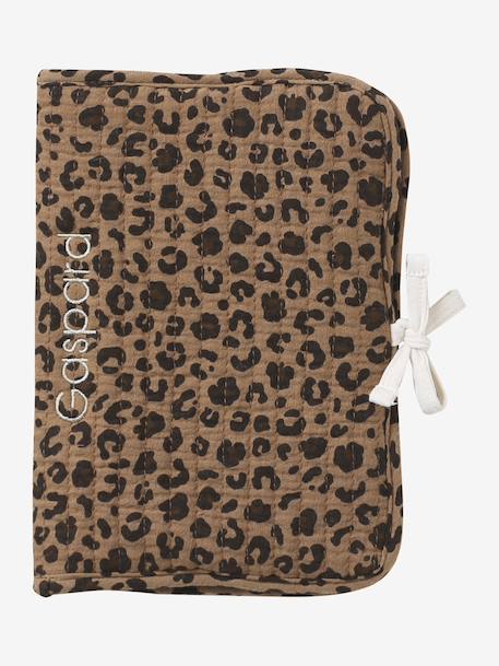 Protège carnet de santé en gaze de coton léopard personnalisable beige 1 - vertbaudet enfant 
