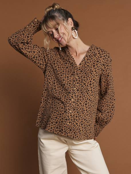 Blouse léopard en gaze de coton grossesse et allaitement écru 1 - vertbaudet enfant 