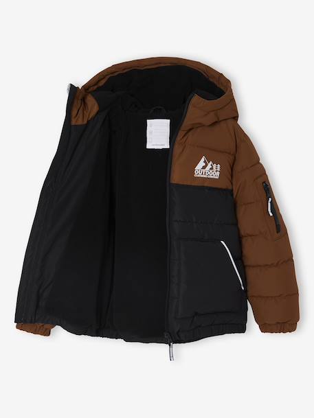 Doudoune garçon bicolore doublée polaire à capuche marron+vert sauge 2 - vertbaudet enfant 