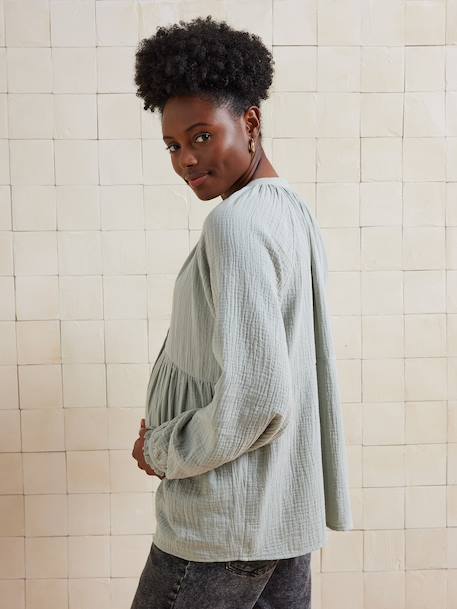 Blouse grossesse et allaitement en gaze coton bois de rose+vert sauge 11 - vertbaudet enfant 