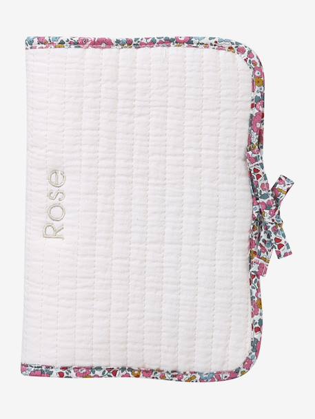 Protège carnet de santé en gaze de coton et Liberty personnalisable rose pâle 1 - vertbaudet enfant 