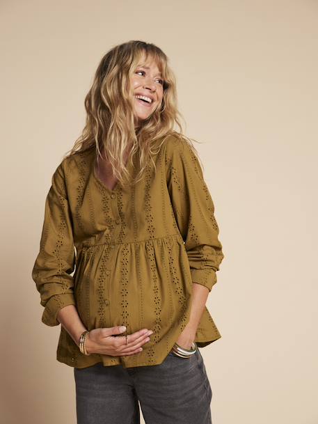 Blouse grossesse et allaitement en broderie anglaise olive 1 - vertbaudet enfant 