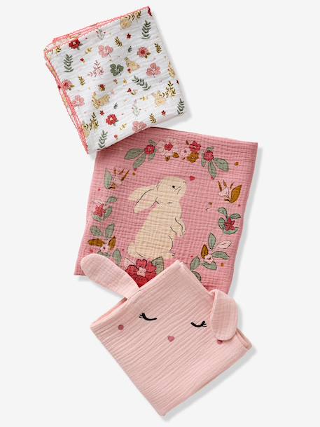 Lot de 3 langes en gaze de coton LAPIN ENCHANTÉ lot rose 5 - vertbaudet enfant 