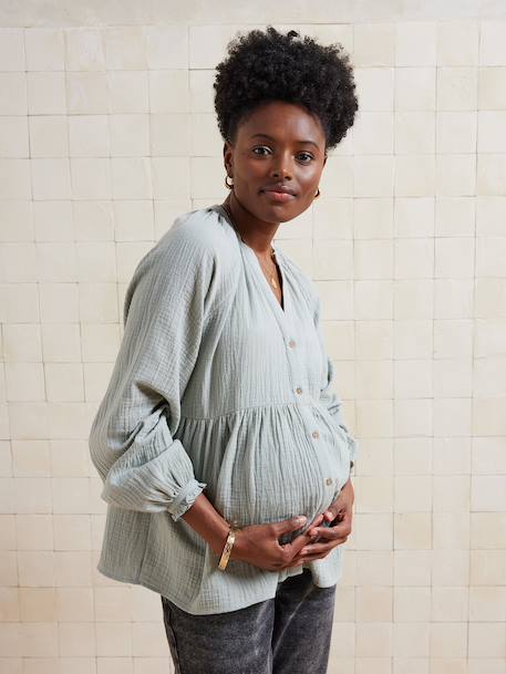 Blouse grossesse et allaitement en gaze coton bois de rose+vert sauge 10 - vertbaudet enfant 