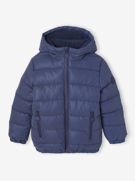 Doudoune à capuche doublée polaire garçon effet réfléchissant Gris+marine 10 - vertbaudet enfant 