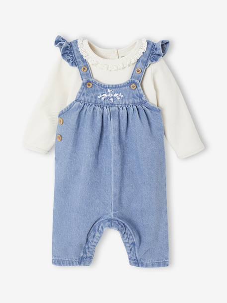 Ensemble 2 pièces naissance salopette en denim + body stone 1 - vertbaudet enfant 