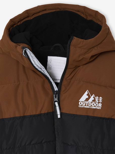Doudoune garçon bicolore doublée polaire à capuche marron+vert sauge 4 - vertbaudet enfant 