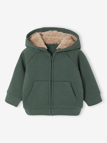 Cardigan bébé en molleton zippé à capuche doublée vert sapin 1 - vertbaudet enfant 