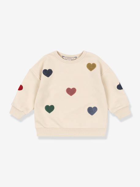Sweat-shirt Lou motifs coeurs beige 1 - vertbaudet enfant 