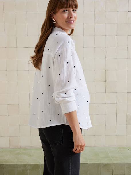 Chemise gaze de coton brodé FM grossesse et allaitement blanc 2 - vertbaudet enfant 