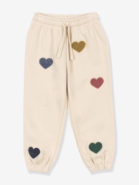 Pantalon jogging en molleton motifs coeurs beige 1 - vertbaudet enfant 