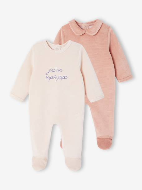 Lot de 2 pyjamas bébé fille en velours rose pâle 1 - vertbaudet enfant 