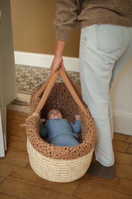 Couffin bébé en fibres naturelles tressées Blanc+Léopard+vert sauge 11 - vertbaudet enfant 