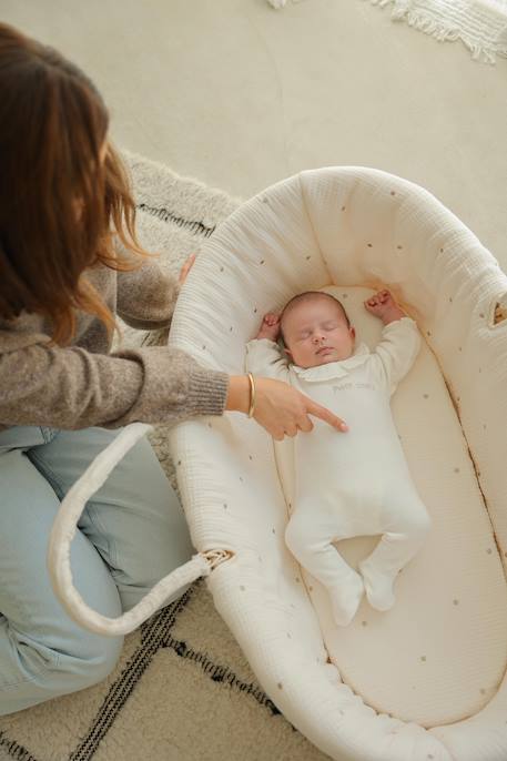 Couffin bébé en fibres naturelles tressées Blanc+Léopard+vert sauge 4 - vertbaudet enfant 
