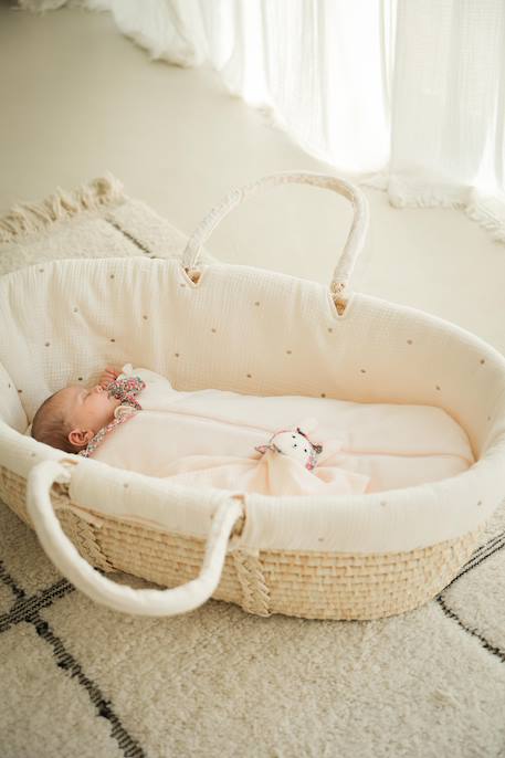Couffin bébé en fibres naturelles tressées Blanc+Léopard+vert sauge 2 - vertbaudet enfant 