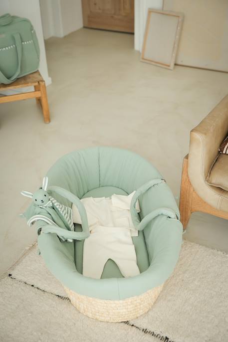 Couffin bébé en fibres naturelles tressées Blanc+Léopard+vert sauge 18 - vertbaudet enfant 