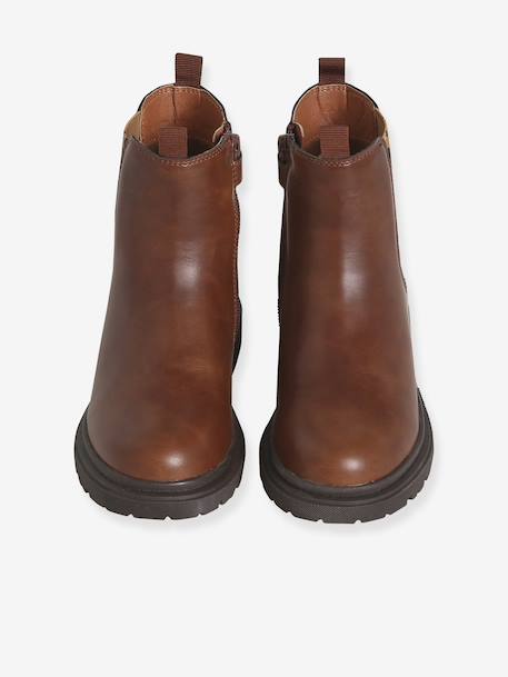 Boots enfant fille synthétique zippées et élastiquées marine+marron 10 - vertbaudet enfant 
