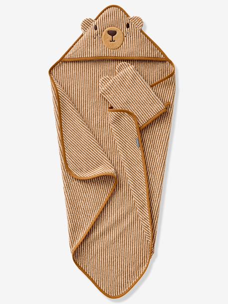 Cape de bain et gant de toilette PETIT OURS, avec coton recylé rayé beige 7 - vertbaudet enfant 