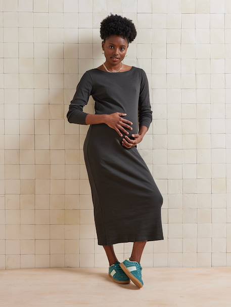 Robe longue de grossesse maille côtelée anthracite 1 - vertbaudet enfant 