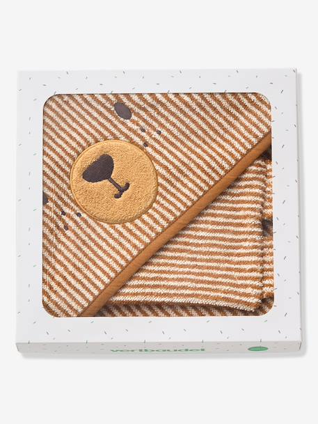 Cape de bain et gant de toilette PETIT OURS, avec coton recylé rayé beige 10 - vertbaudet enfant 