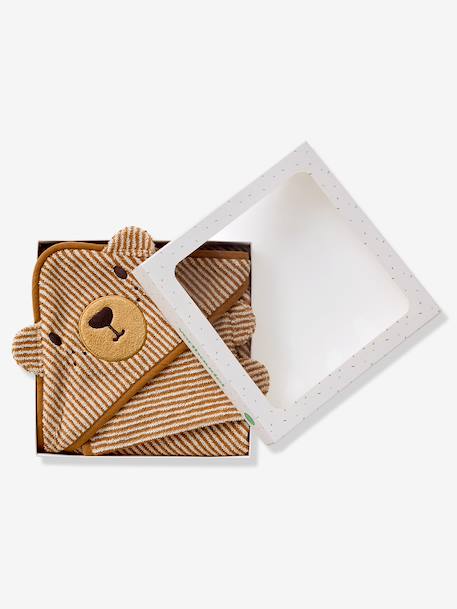 Cape de bain et gant de toilette PETIT OURS, avec coton recylé rayé beige 9 - vertbaudet enfant 