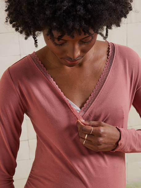 Ensemble 2 pièces pyjama grossesse et allaitement coton biologique* vieux rose 4 - vertbaudet enfant 