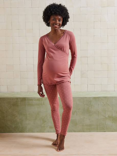 Ensemble 2 pièces pyjama grossesse et allaitement coton biologique* vieux rose 1 - vertbaudet enfant 