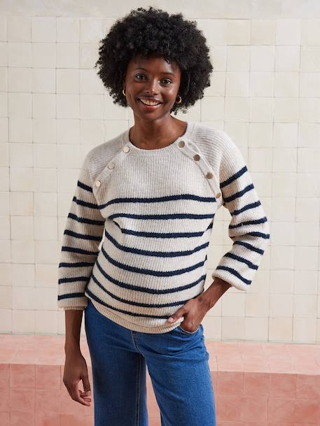 Pull style marinière grossesse et allaitement ouvertures raglan beige chiné+marine 10 - vertbaudet enfant 