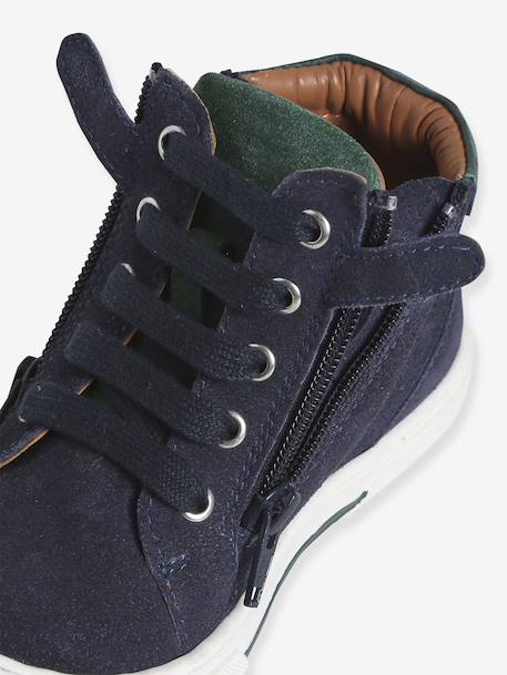 Chaussures enfant garçon cuir montantes zippées et lacées marine+marron 6 - vertbaudet enfant 
