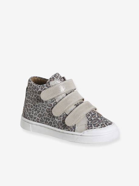 Baskets enfant fille cuir à scratchs beige imprimé+marine+or 1 - vertbaudet enfant 