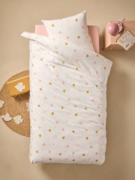 Parure housse de couette et taie d'oreiller HIRONDELLES blanc imprimé 1 - vertbaudet enfant 