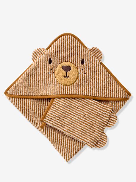 Cape de bain et gant de toilette PETIT OURS, avec coton recylé rayé beige 8 - vertbaudet enfant 