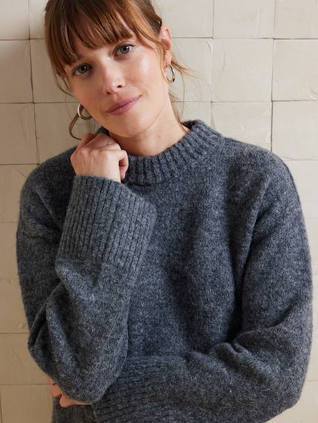 Pull col rond grossesse maille jersey avec laine anthracite+fuchsia 4 - vertbaudet enfant 