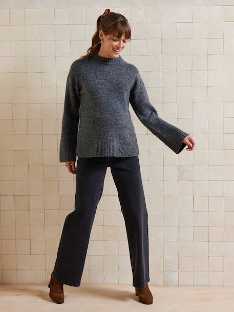 Pull col rond grossesse maille jersey avec laine anthracite+fuchsia 1 - vertbaudet enfant 