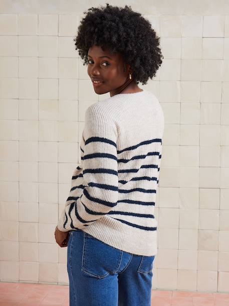 Pull style marinière grossesse et allaitement ouvertures raglan beige chiné+marine 7 - vertbaudet enfant 