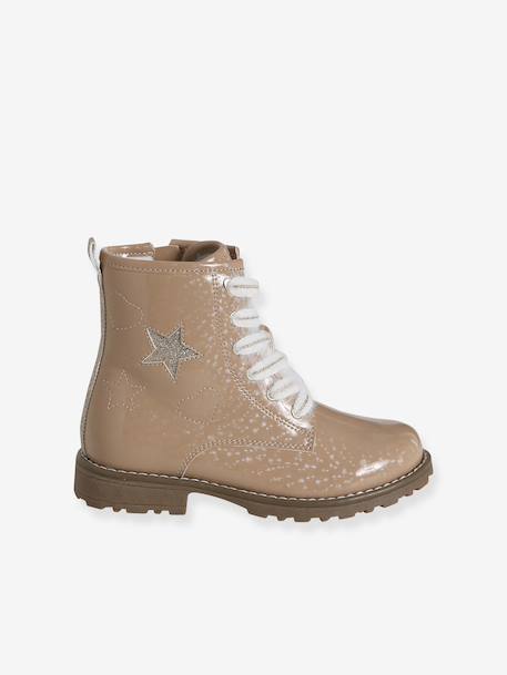 Bottines enfant fille zippées et lacets élastiqués rose nude 2 - vertbaudet enfant 