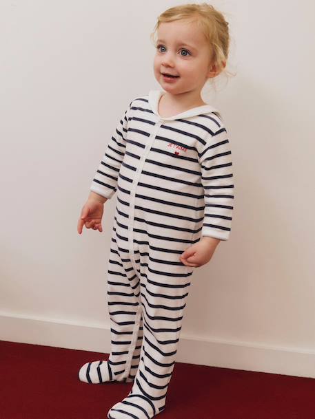 Pyjama bébé mixte en velours imprimé rayures marine 4 - vertbaudet enfant 