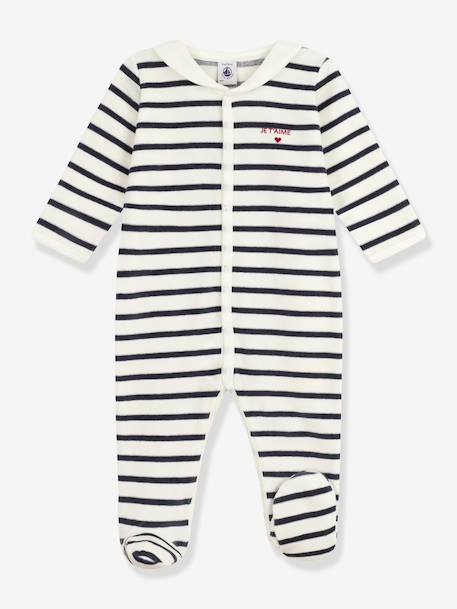Pyjama bébé mixte en velours imprimé rayures marine 1 - vertbaudet enfant 