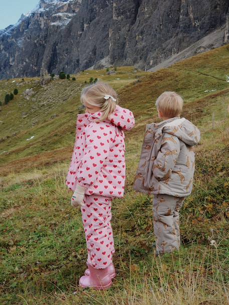 Veste coupe-vent imperméable motifs coeurs Mismou gris+rose 2 - vertbaudet enfant 