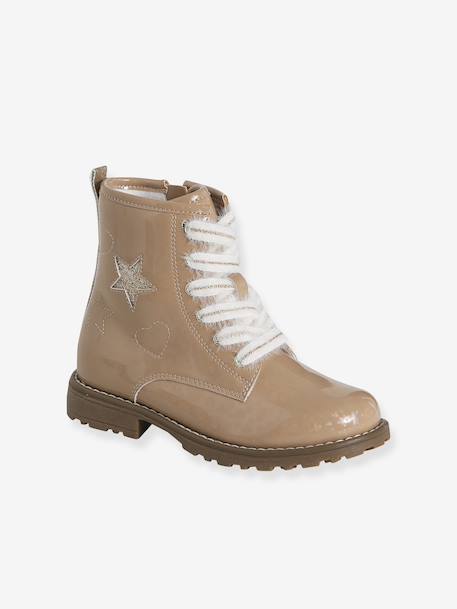 Bottines enfant fille zippées et lacets élastiqués rose nude 1 - vertbaudet enfant 
