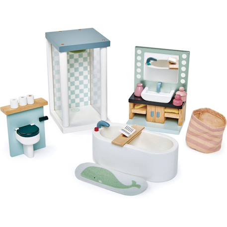 Mobilier pour poupée salle de bain en bois Bleu, blanc, vert 1 - vertbaudet enfant 
