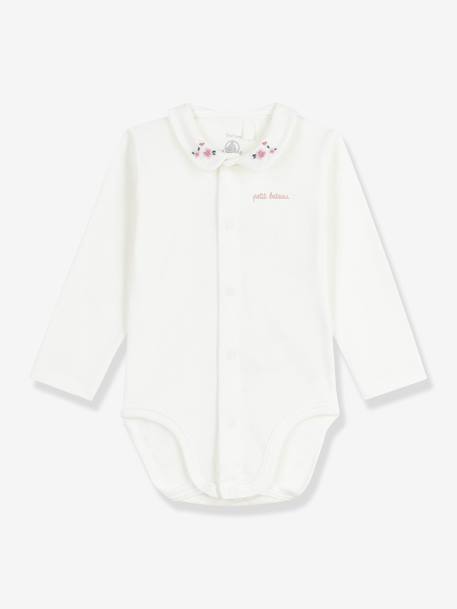 Body bébé à col brodé en côtes blanc 1 - vertbaudet enfant 