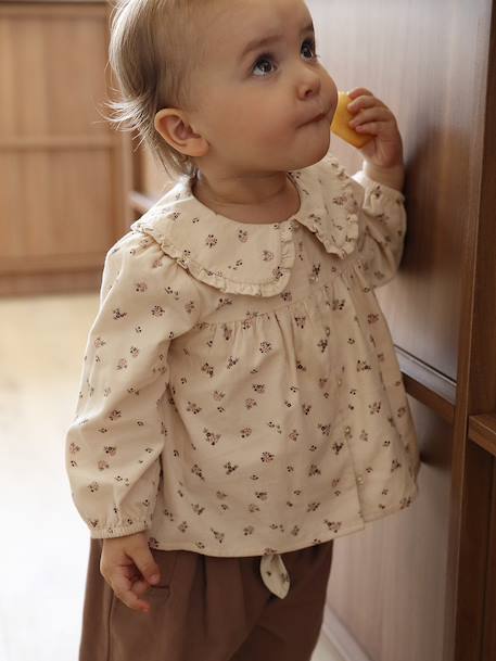 Blouse bébé imprimée en velours vanille 1 - vertbaudet enfant 