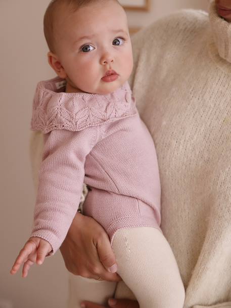 Ensemble naissance barboteuse en tricot et collants mauve 3 - vertbaudet enfant 
