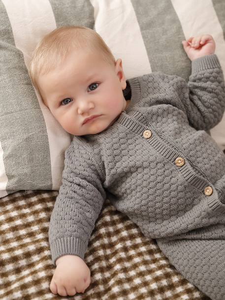 Combinaison naissance en tricot texturé vert de gris 7 - vertbaudet enfant 