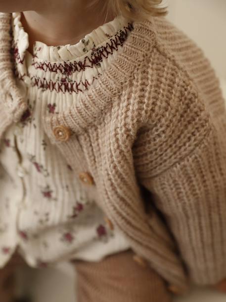 Gilet bébé en maille grosse jauge beige chiné+vert sauge 5 - vertbaudet enfant 